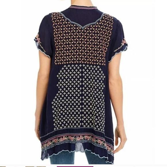Johnny Was Moji Floral Embroidered Tunic Top Blue Sz S - Picture 2 of 9